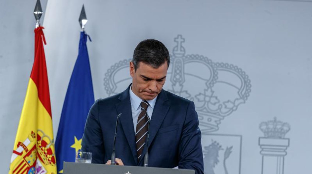 El presidente del Gobierno, Pedro Sánchez, durante una rueda de prensa en La Moncloa