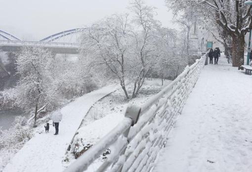 Aspecto que presentaban las riberas del Ebro, en Zaragoza capital, en una estampa más propia del Pirineo