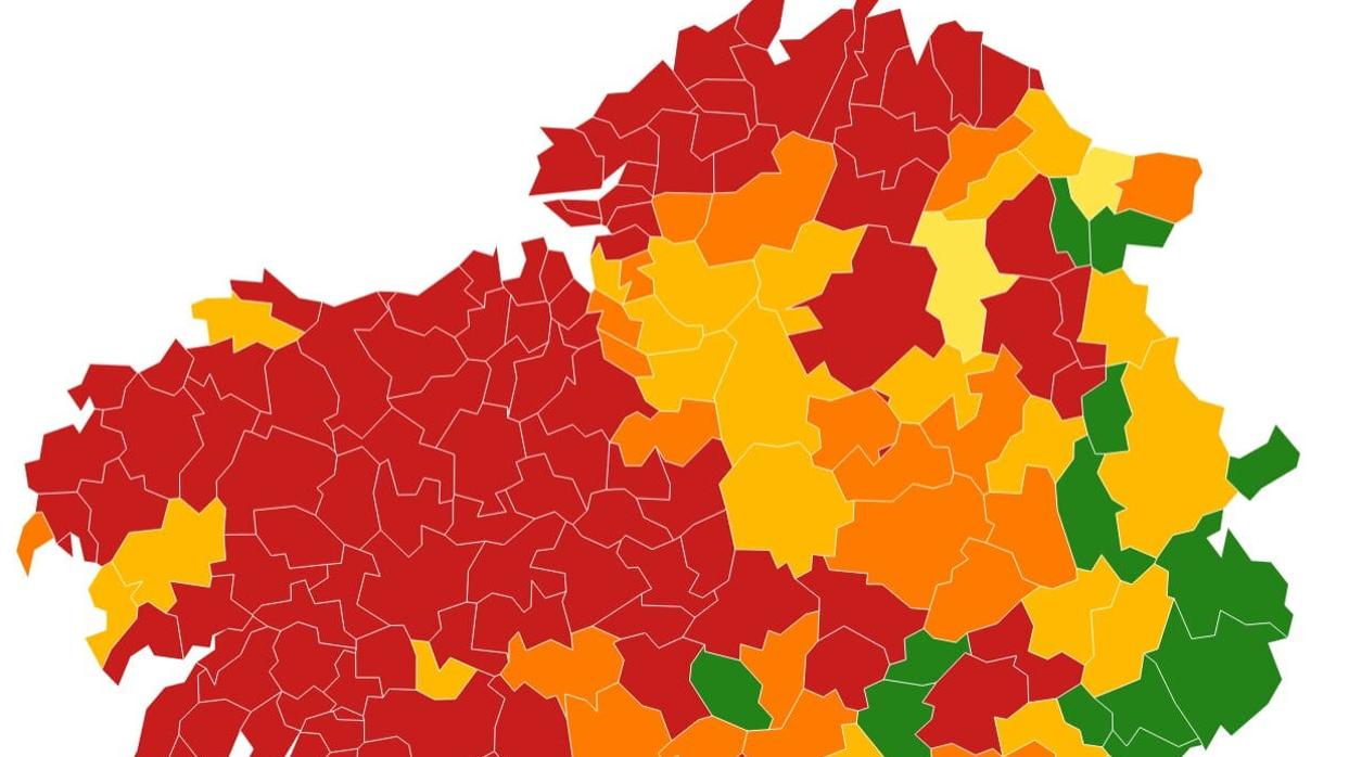 Mapa de Galicia por incidencia acumulada