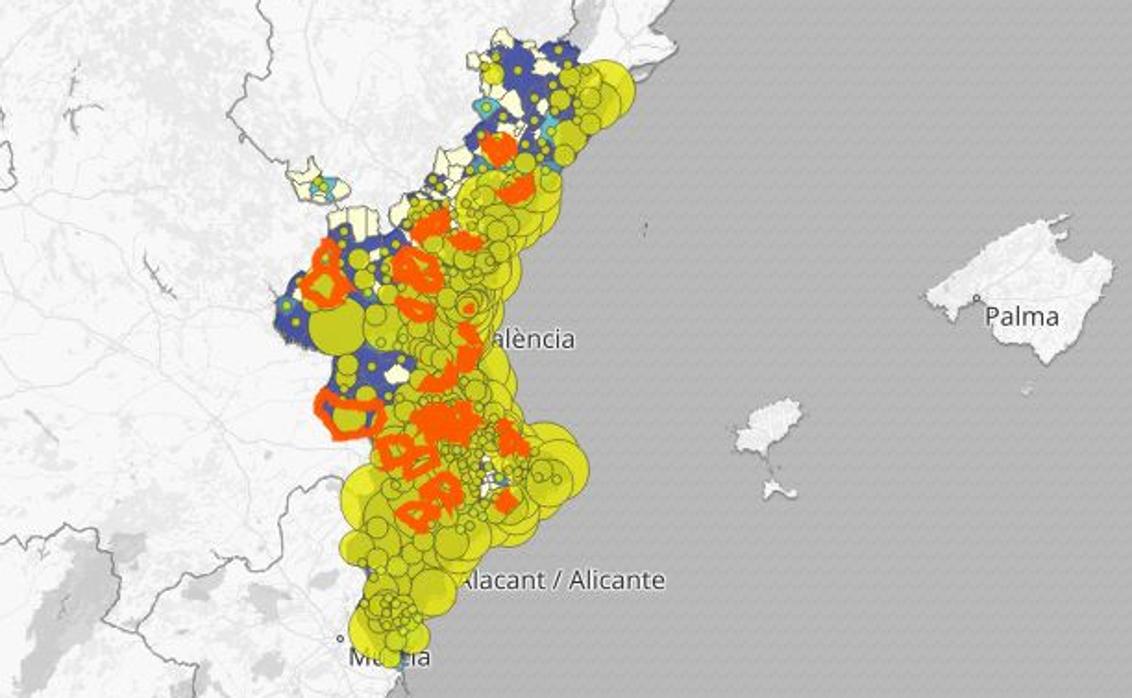 Imagen del mapa de la incidencia acumulada del coronavirus en los últimos catorce días