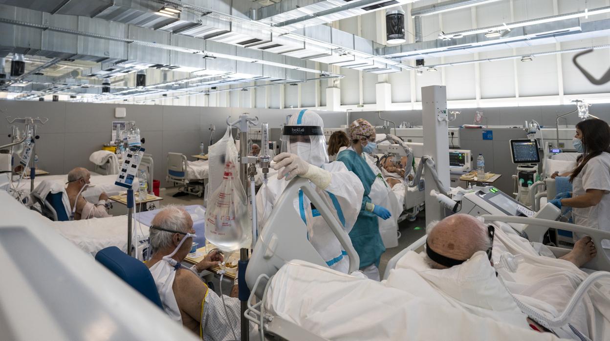 Sanitarios atienden a pacientes con coronavirus en el Hospital Zendal/ Vídeo: Trabajadores del Zendal califican de «catastrófica» la situción en el centro