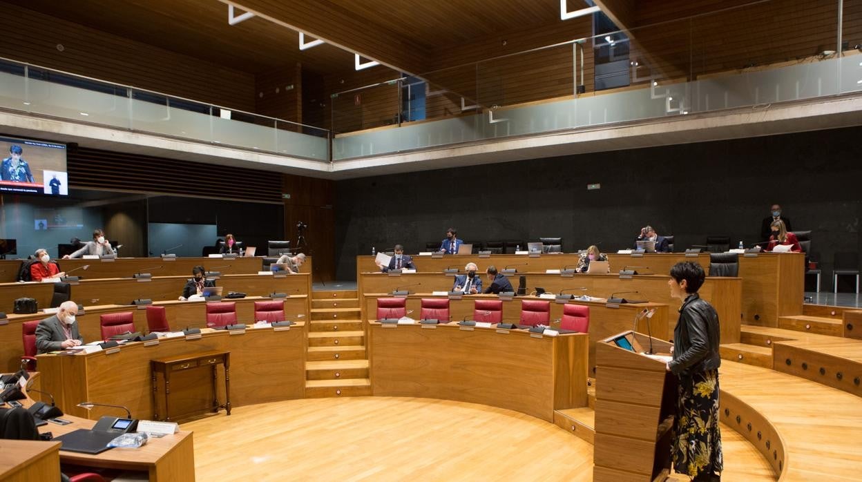 Una imagen de la consejera de Economía Elma Saiz en su intervención de hoy en el Parlamento.