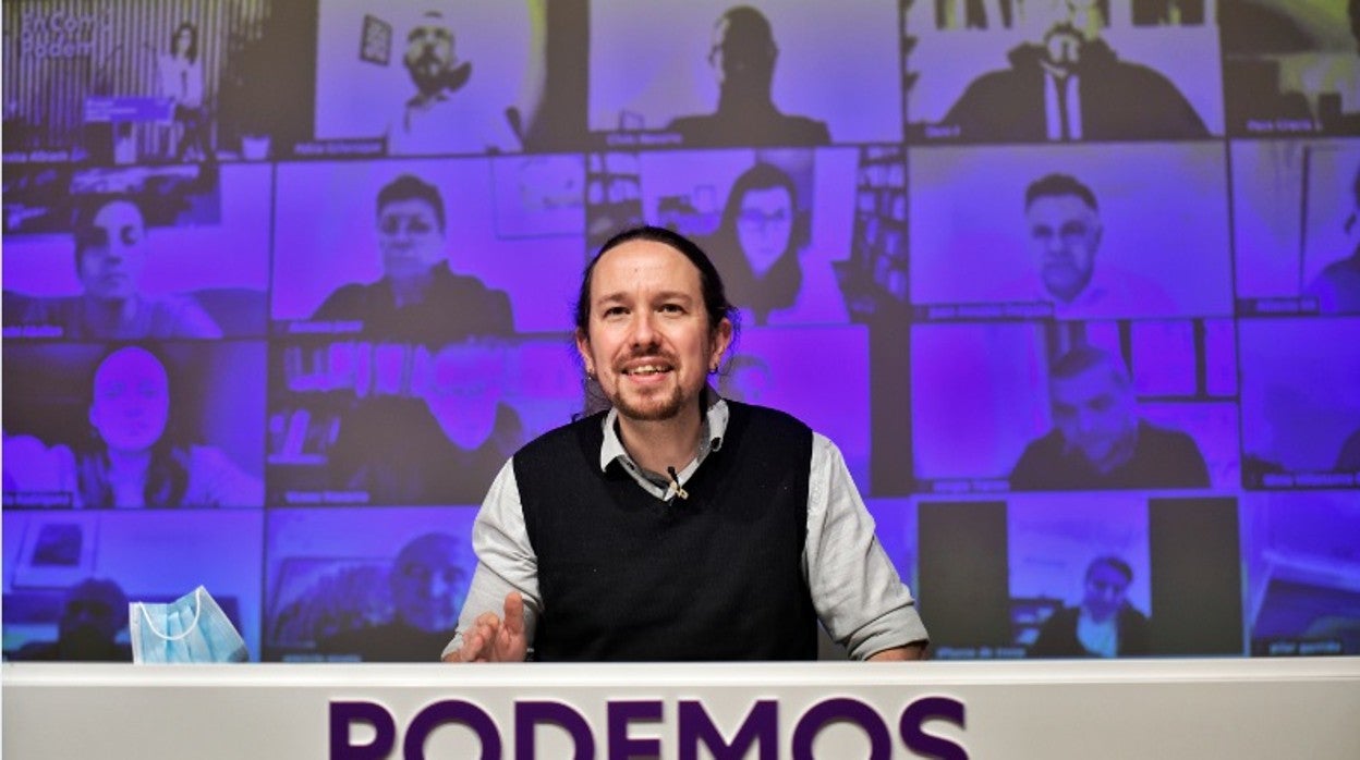 El vicepresidente segundo y líder de Podemos, Pablo Iglesias, durante su intervención en la Ejecutiva del partido este viernes