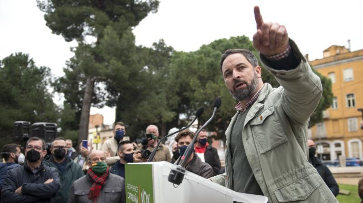 El presidente de Vox, Santiago Abascal, durante la campaña electoral en Vox