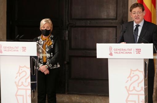 Imagen de la consellera Barceló y el presidente Puig tomada durante una comparecencia en el Palau de la Generalitat