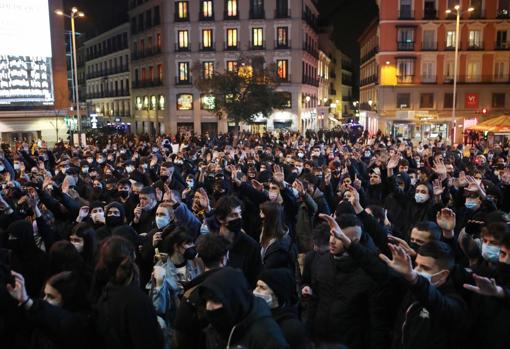 Los radicales, durante la protesta en Callao