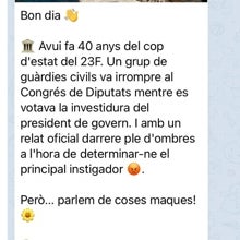 Captura del mensaje enviado por el Telegram público de la Generalitat, hoy