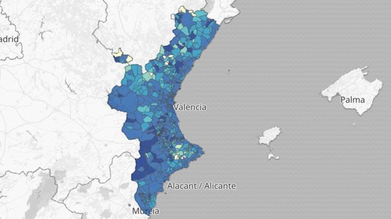 Mapa de los contagios de coronavirus en la Comunidad Valenciana desde el inicio de la pandemia