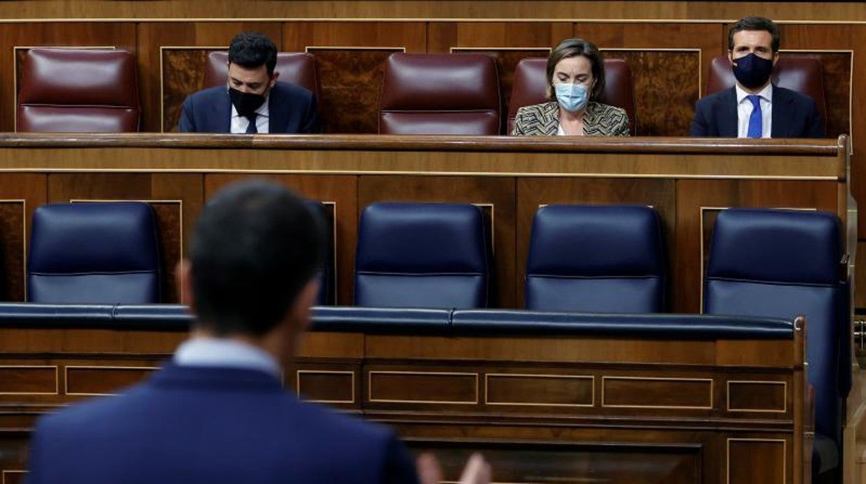 Pedro Sánchez, ante Pablo Casado en la sesión de control del Congreso de los Diputados