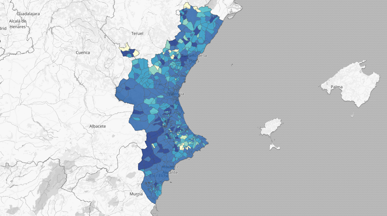 Mapa de los positivos por coronavirus en la Comunidad Valenciana desde el inicio de la pandemia