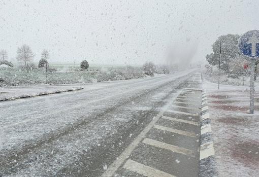 Imagen de la nieve en la CV-81 entre Bocairent y Banyeres de Mariola