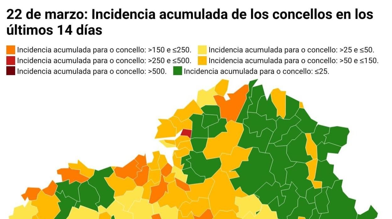 Mapa sobre la evolución del coronavirus en Galicia