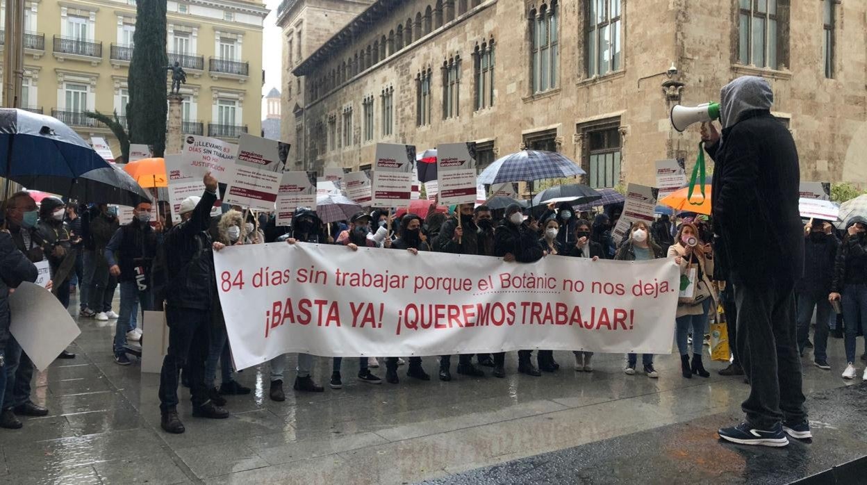 Imagen de la protesta de este jueves de los salones de juego en Valencia