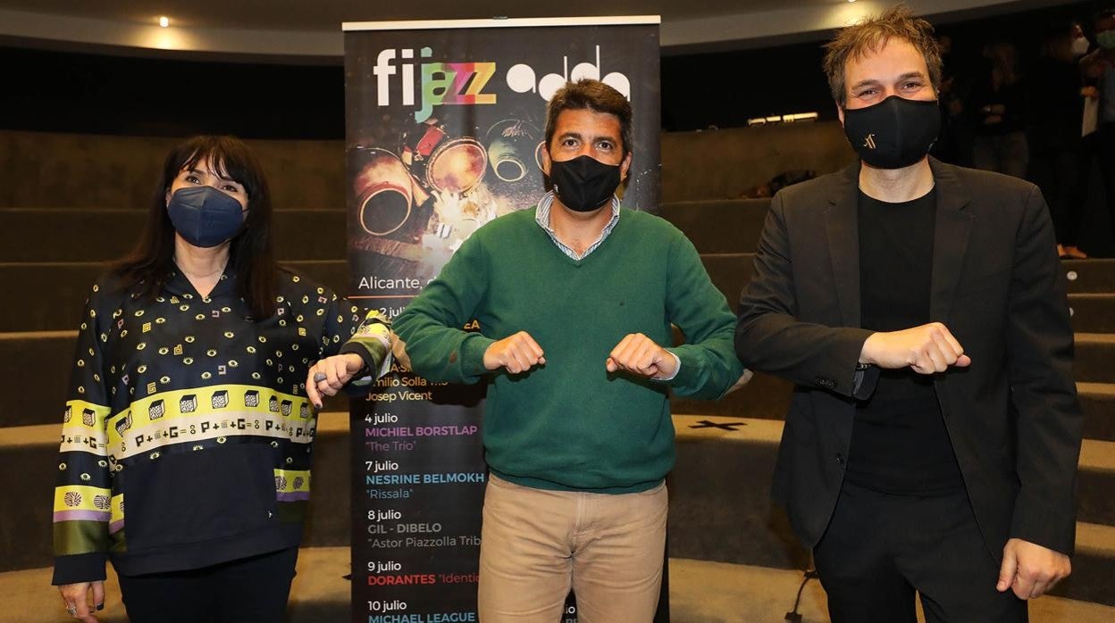 Julia Parra, Carlos Mazón y Josep Vicent, en la presentación de Fijazz, este lunes en el ADDA