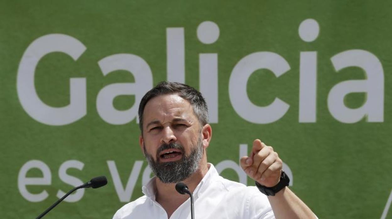 Santiago Abascal, líder de Vox, durante un mitin en Galicia el pasado mes de julio