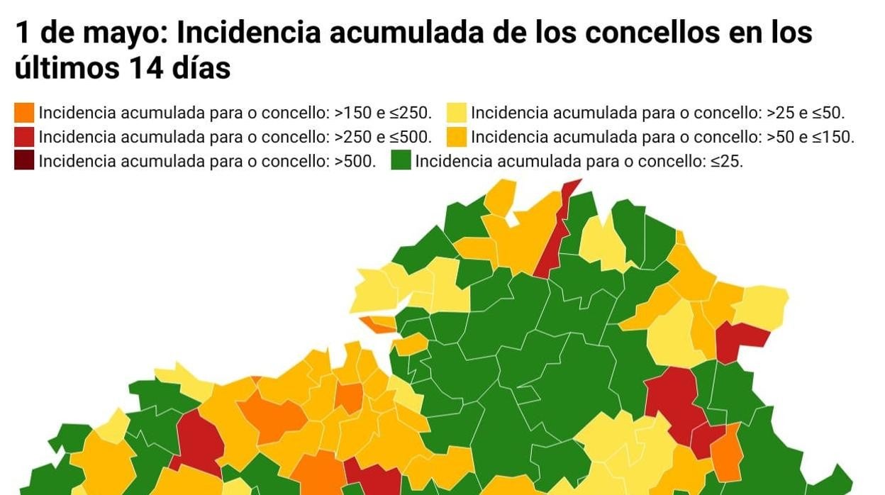 Mapa de incidencia del coronavirus en Galicia