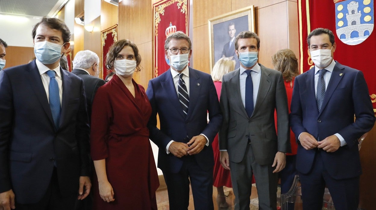 Alfonso Fernández Mañueco, Isabel Díaz Ayuso, Alberto Núñez Feijóo, Pablo Casado y Juanma Moreno