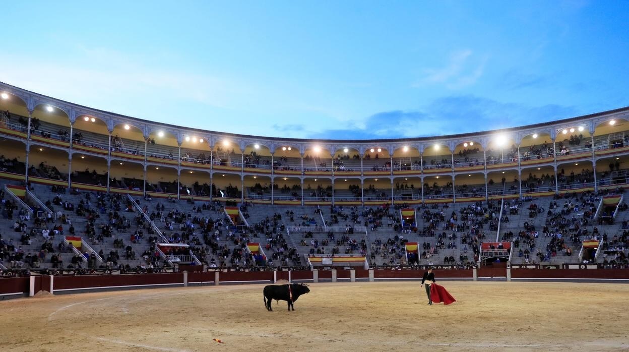 El novillero Guillermo García durante el festival taurino celebrado este domingo en la plaza de toros de Las Ventas