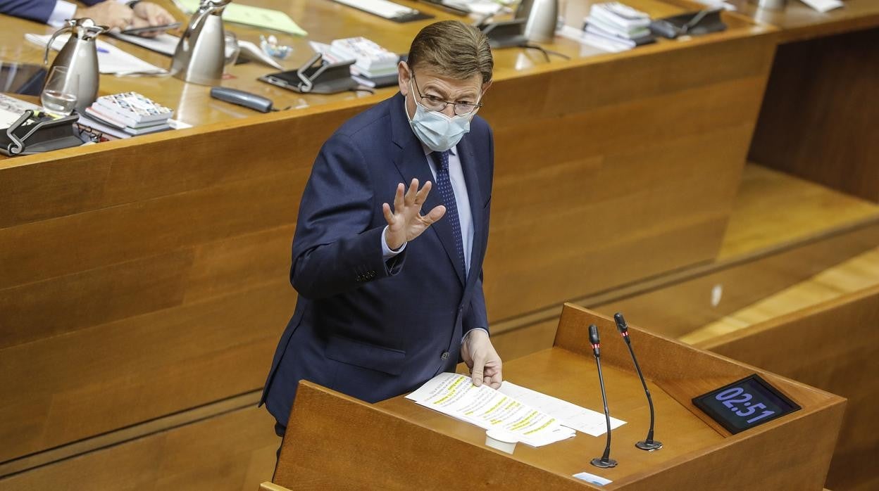 Imagen del presidente de la Generalitat, Ximo Puig, tomada este jueves en las Cortes Valencianas