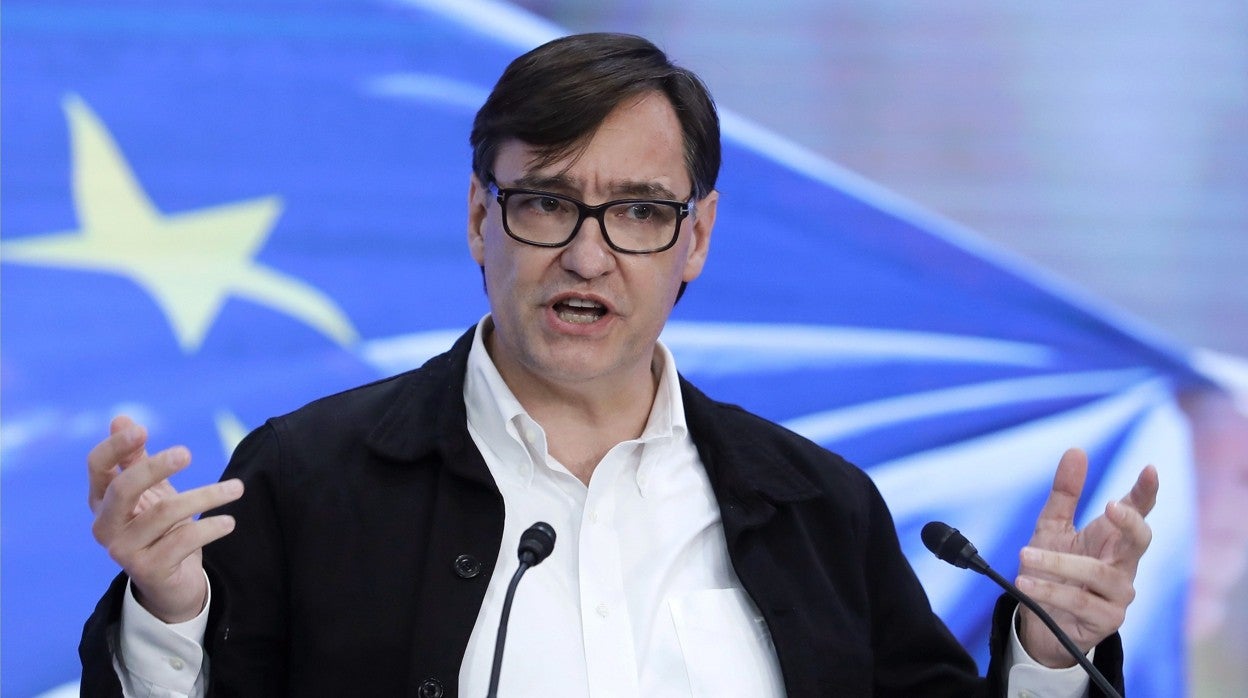 El líder del PSC en el Parlament de Cataluña, Salvador Illa durante el acto celebrado este mediodía en Barcelona en conmemoración del Día de Europa