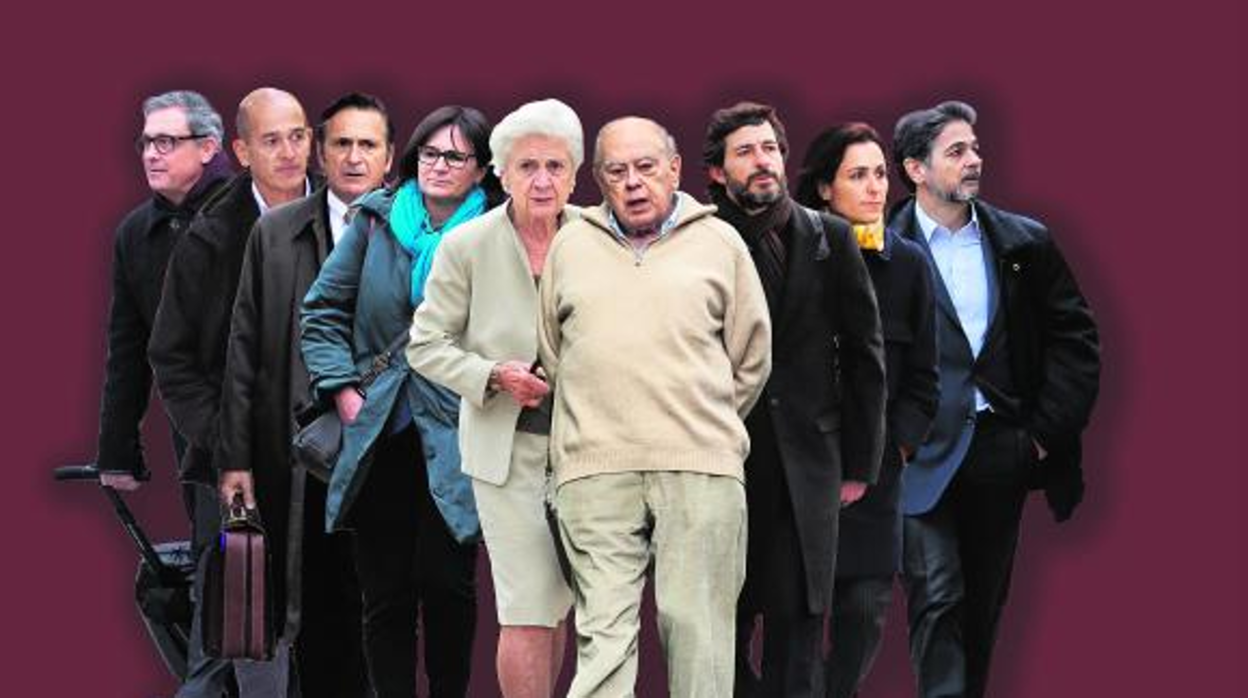 La familia Pujol Ferrusola con los padres, Jordi y Marta, en el centro del fotomontaje