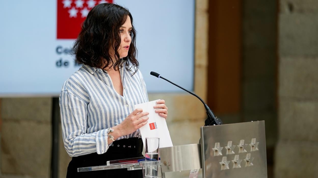 La presidenta madrileña, Isabel Díaz Ayuso, en la rueda de prensa tras el Consejo de Gobierno