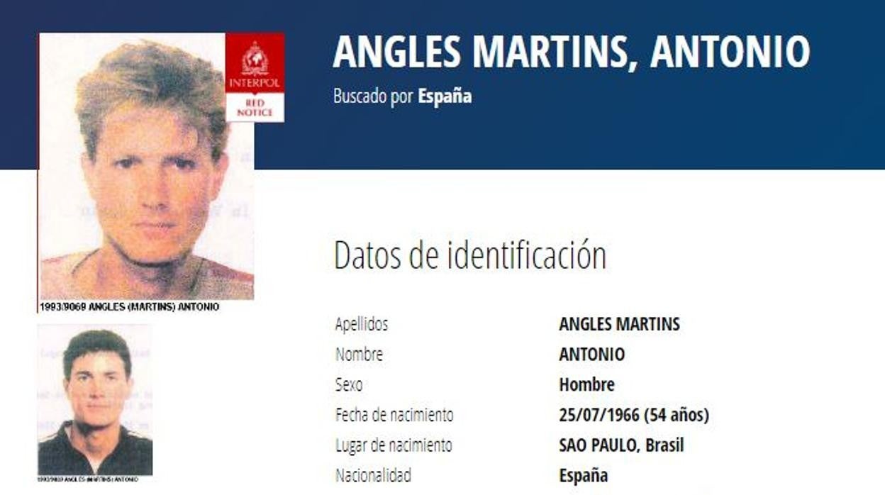 Imagen de la ficha actualizada de Antonio Anglés en Interpol