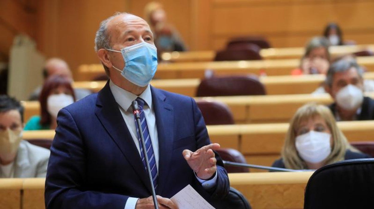 El ministro de Justicia, Juan Carlos Campo, interviene en la sesión de control al Gobierno, esta tarde en el Senado