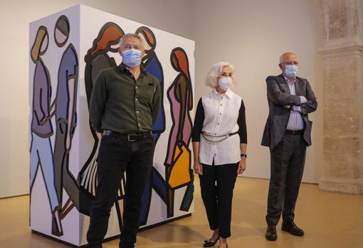 Imagen de Julian Opie, Hostensia Herrero y Juan Roig en la exposición