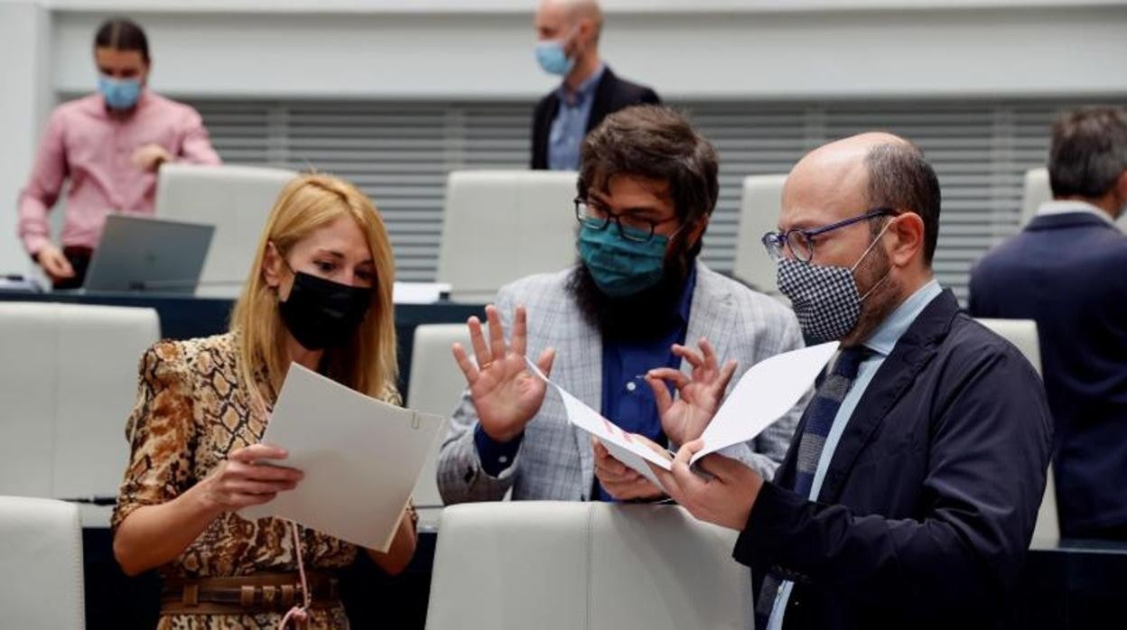 La concejal delegada de Participación Ciudadana, Silvia Saavedra, debate las enmiendas con el concejal de Centro, José Fernández