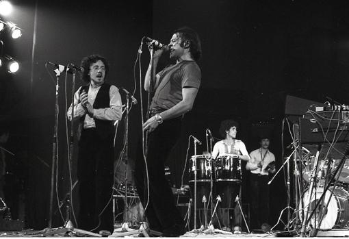 Hilario con Pedro Ruy Blas, Rubén Dantas, Jorge Pardo y Jesús Pardo en el teclado