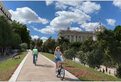 Recreación de la cubierta vegetal con el carril bici que surcará por encima de los restos arqueológicos