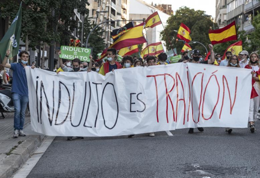 Cabecera de la manifestación, hoy, en Barcelona