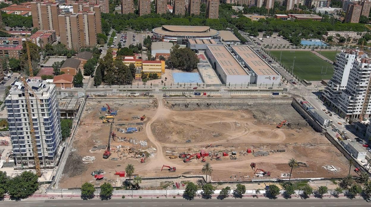 Vista aérea de las obras de Casal España Arena de València