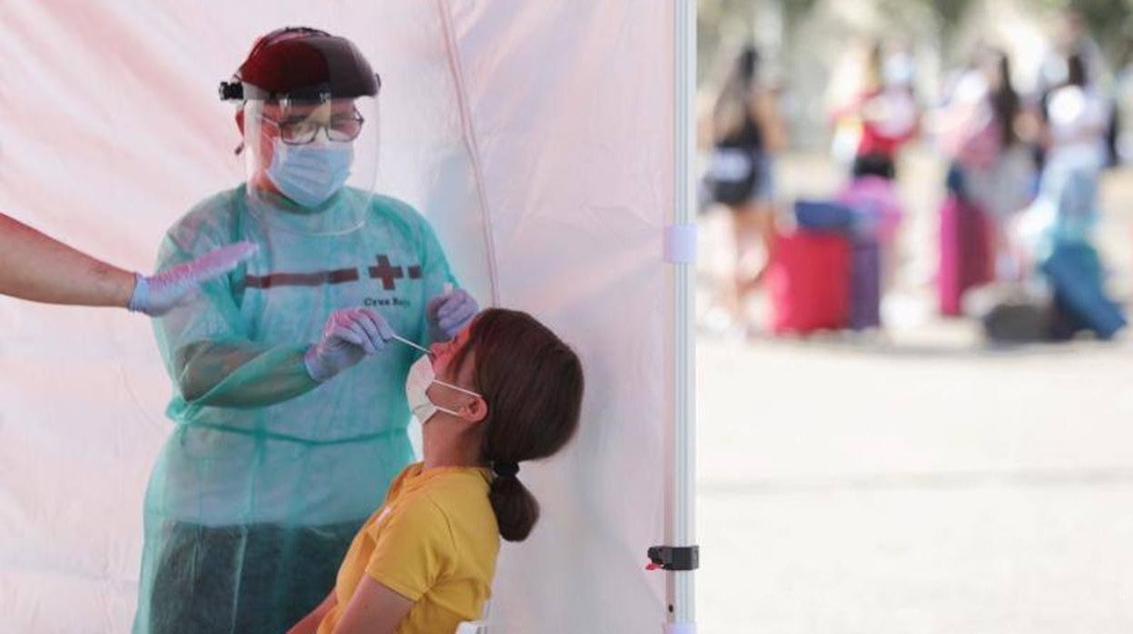 Sanitario de la Cruz Roja realiza un PCR en Valladolid.