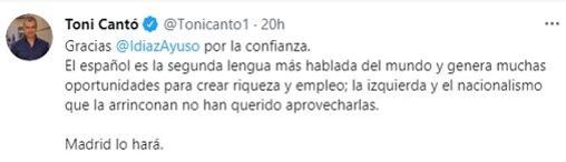 El nuevo tuit de Toni Cantó sin errores ortográficos
