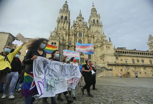 La manifestación de Santiago entrando en la plaza del Obradoiro