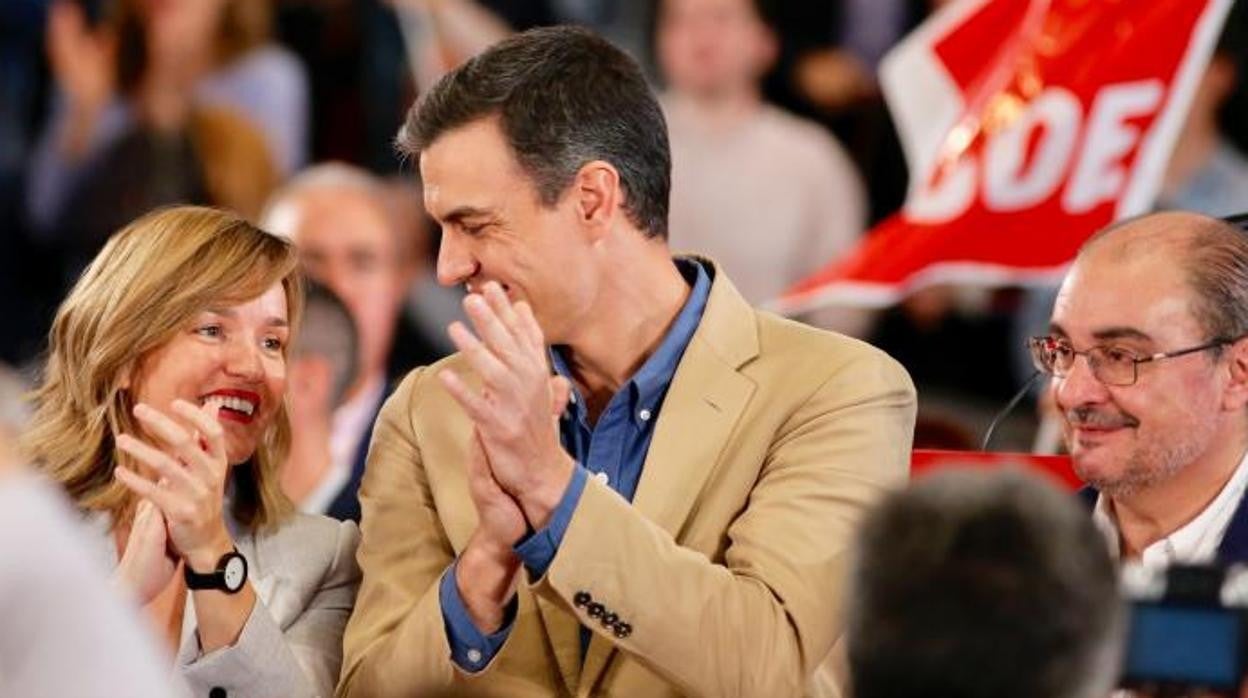 Pilar Alegría, Pedro Sánchez y Javier Lambán, en una imagen de archivo