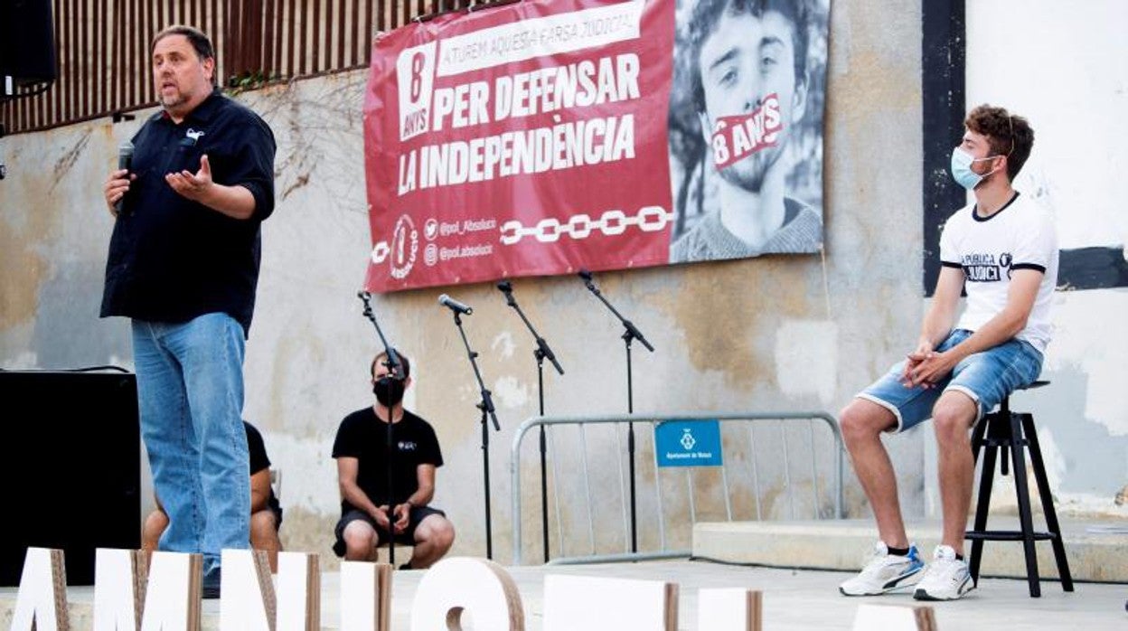 El líder de ERC, Oriol Junqueras, el domingo en un acto de solidaridad con encausados