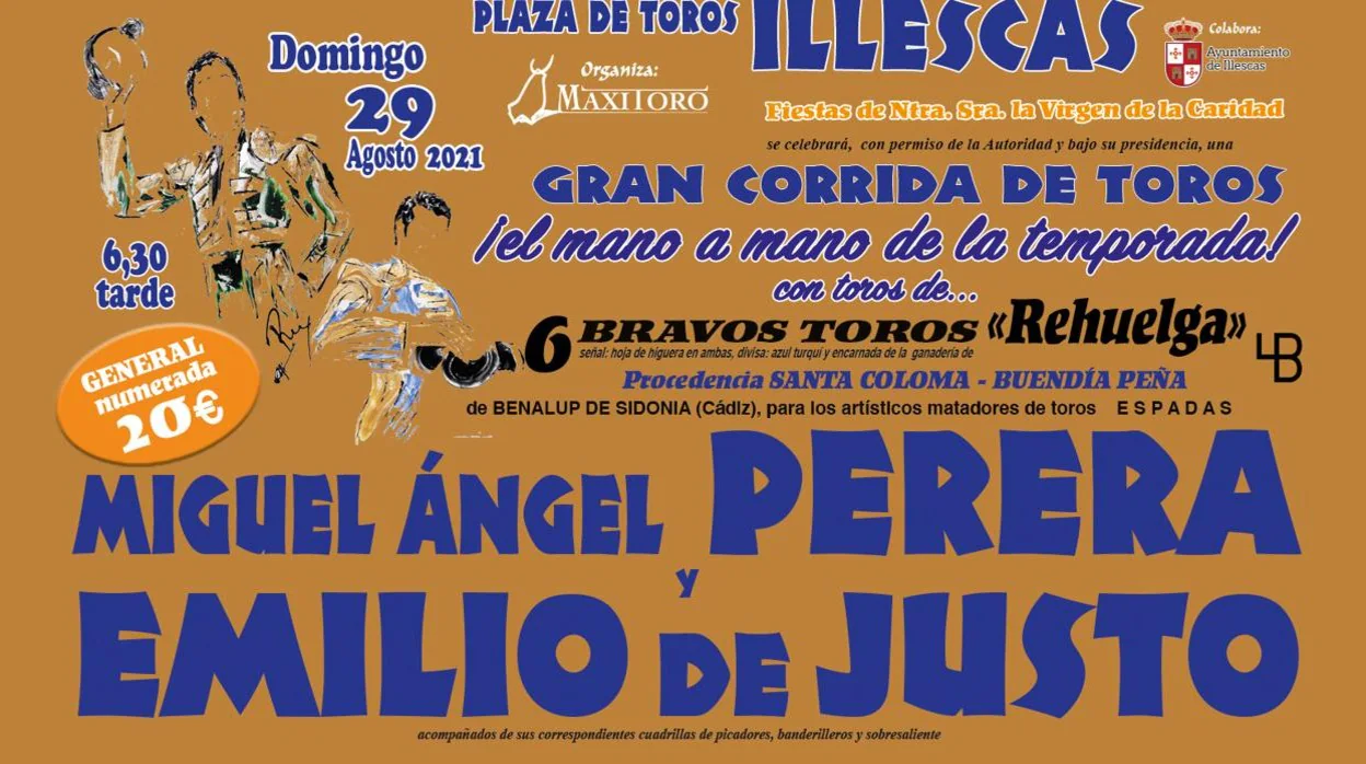 Cartel del mano a mano entre Miguel Ángel Perera y Emilio de Justo en illescas