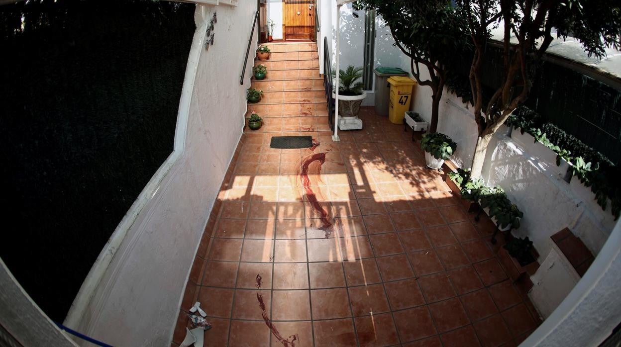 La sangre seguía visible ayer, en el patio de la vivienda de Pozuelo