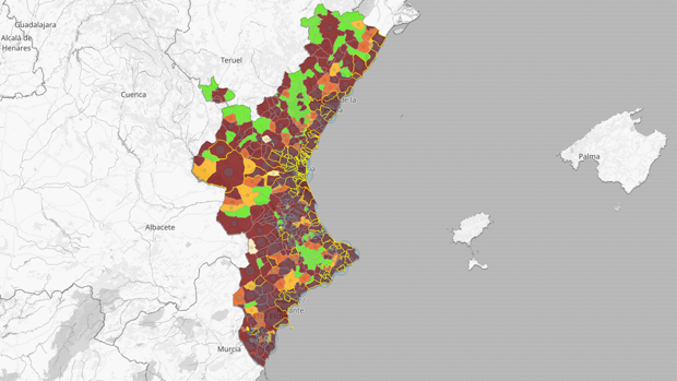 Mapa y listado de los municipios con nuevos rebrotes de coronavirus en Valencia, Alicante y Castellón