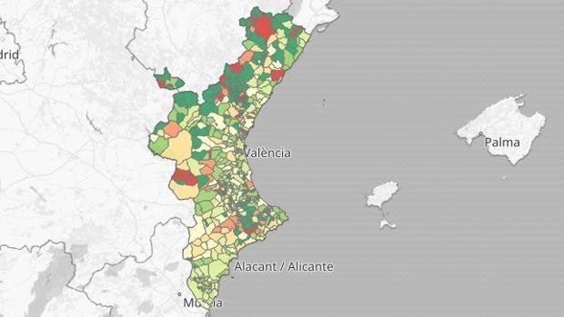 Mapa y listado por municipios de los últimos contagios de coronavirus en Valencia, Alicante y Castellón