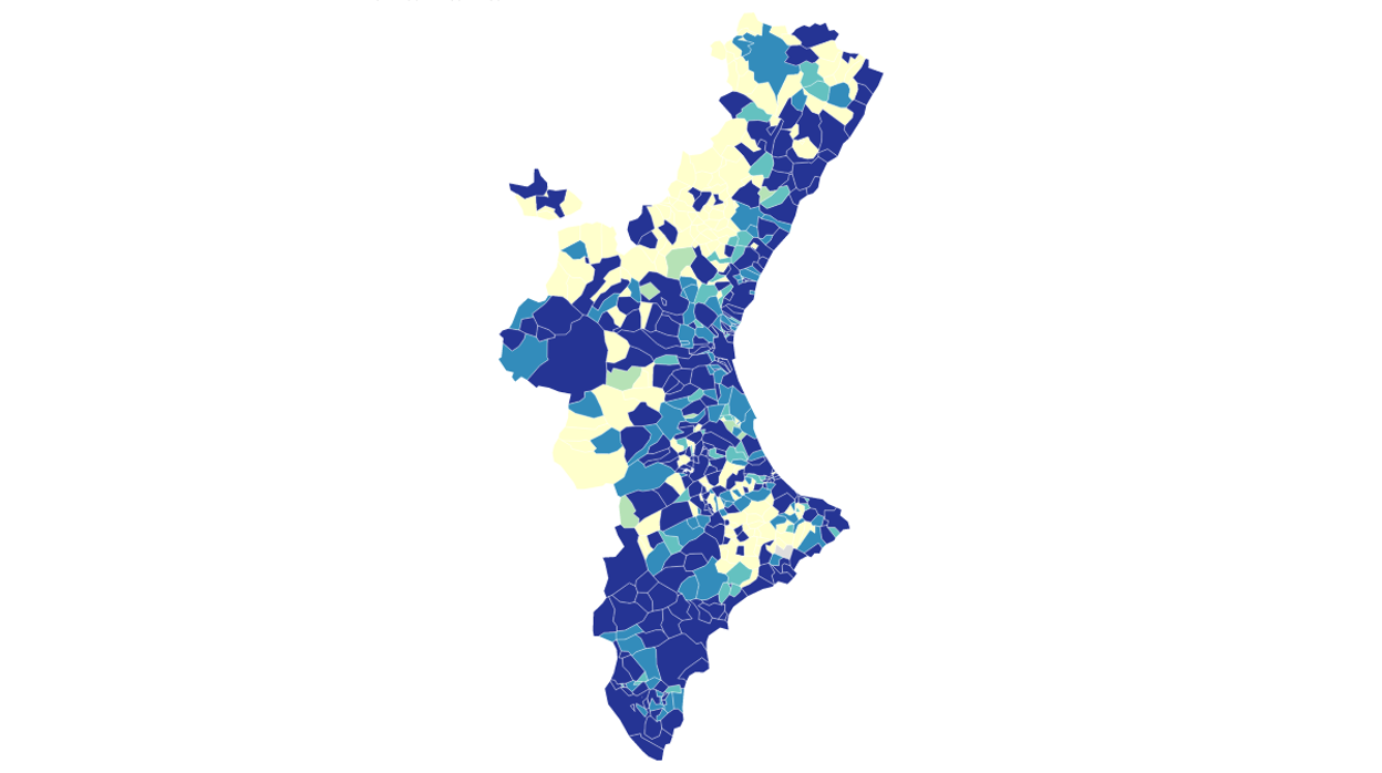 Mapa de la incidencia del coronavirus por municipios en la Comunidad Valenciana