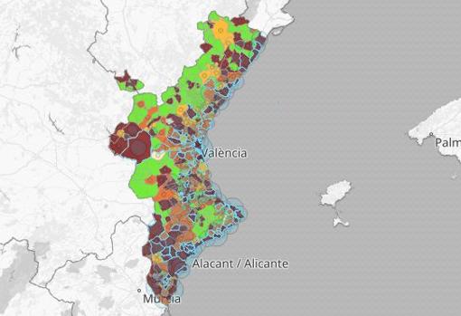 Imagen del mapa de la incidencia acumulada del coronavirus en los últimos catorce días