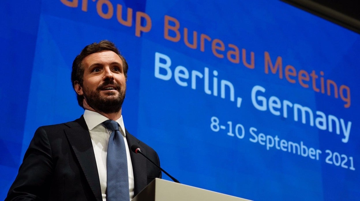 El presidente del PP, Pablo Casado, en Berlín