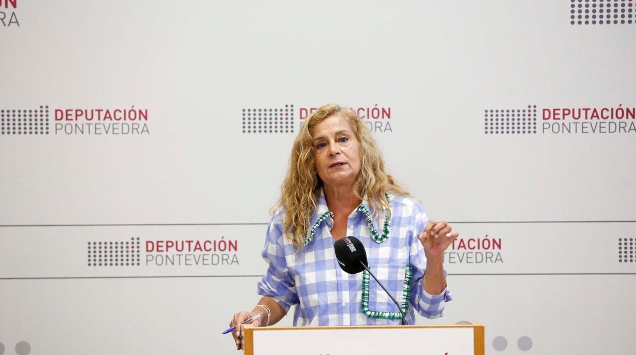 La presidenta de la Diputación de Pontevedra, Carmela Silva, este viernes antes la prensa