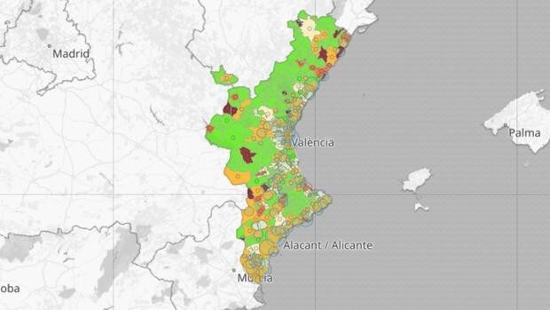Mapa y listado por municipios de los últimos casos de coronavirus en Valencia, Alicante y Castellón