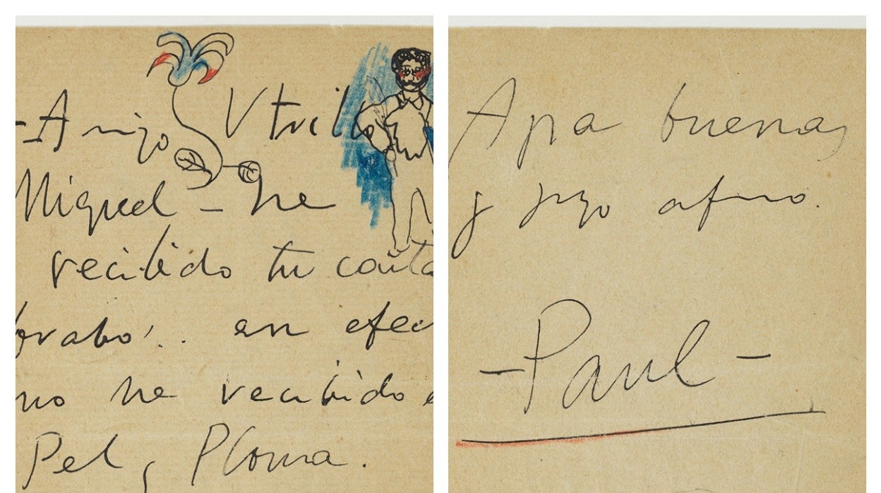 Detalle de la carta de Picasso a Miquel Utrillo