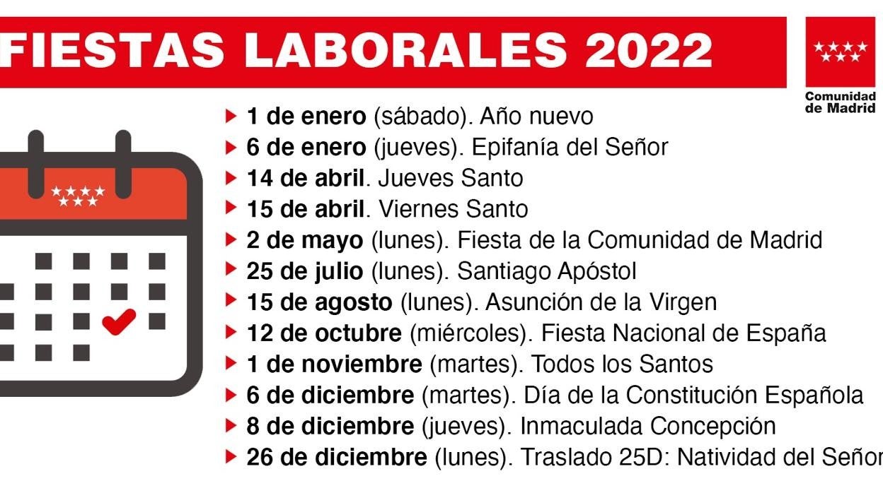 Calendario laboral 2022 de la Comunidad de Madrid